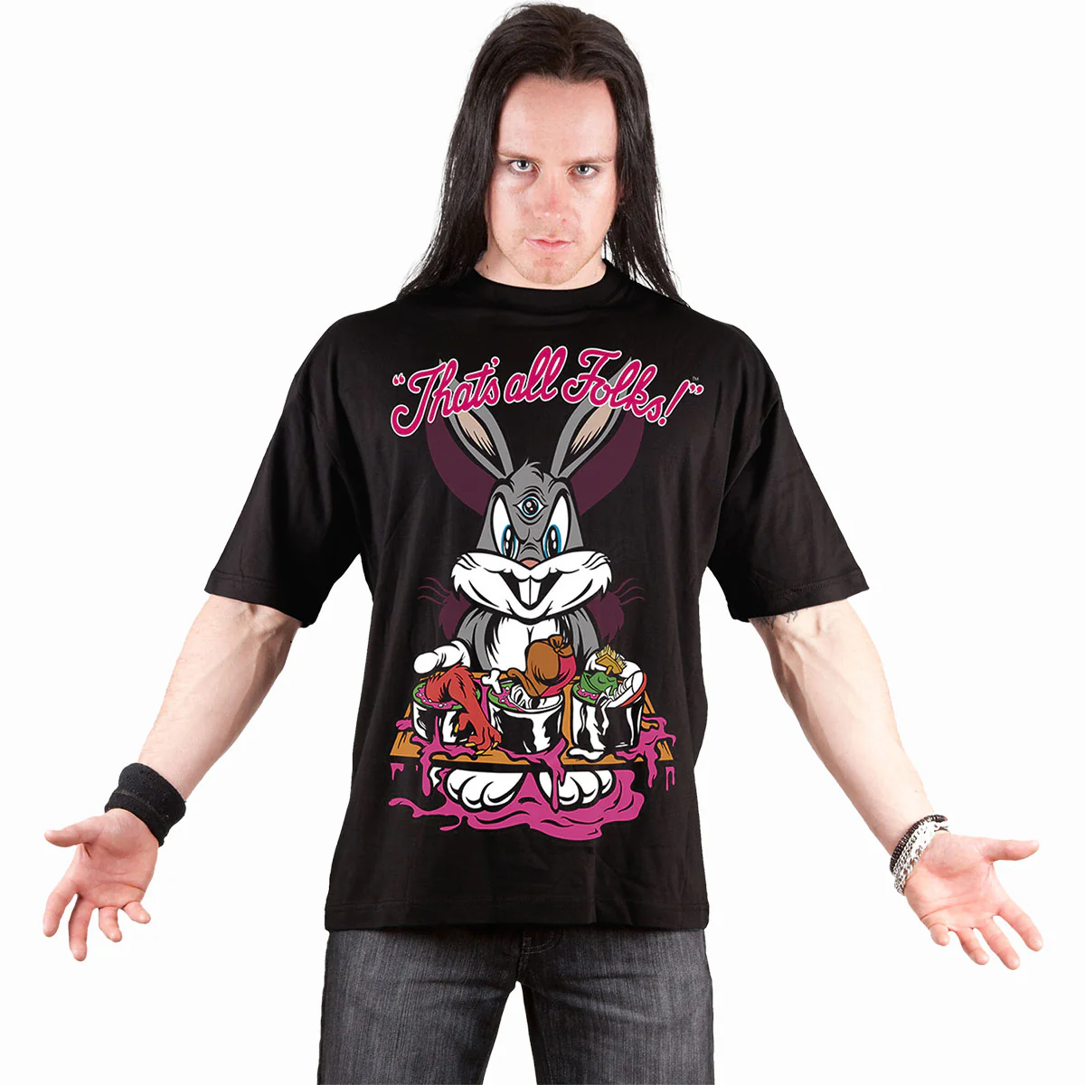 BUGS - EVIL BUNNY - Front Print T-Shirt Black - Image 2