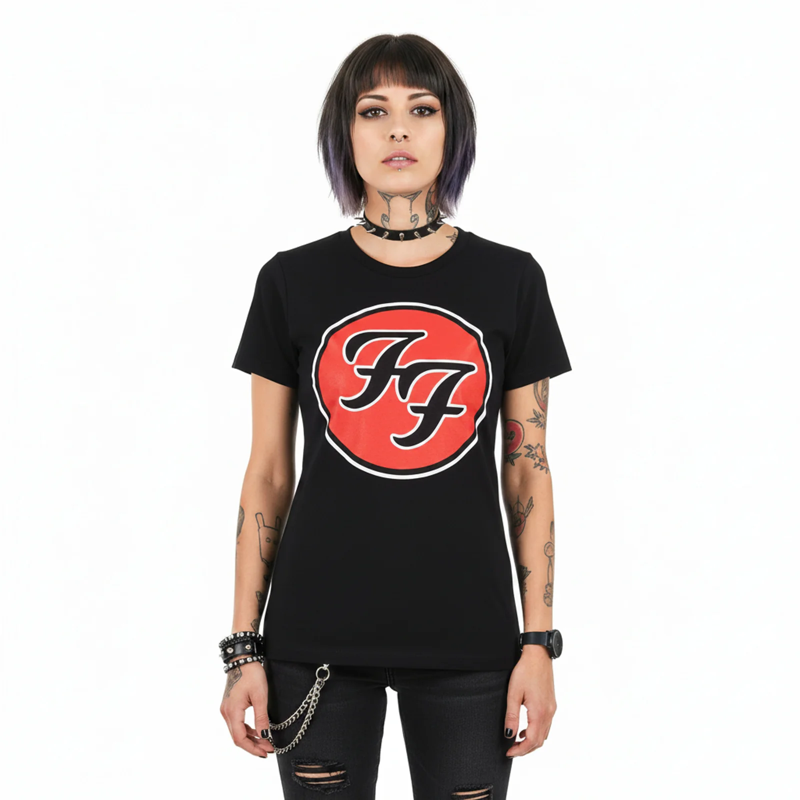 FOO FIGHTERS - FF LOGO - Ladies T-Shirt Black - Image 2