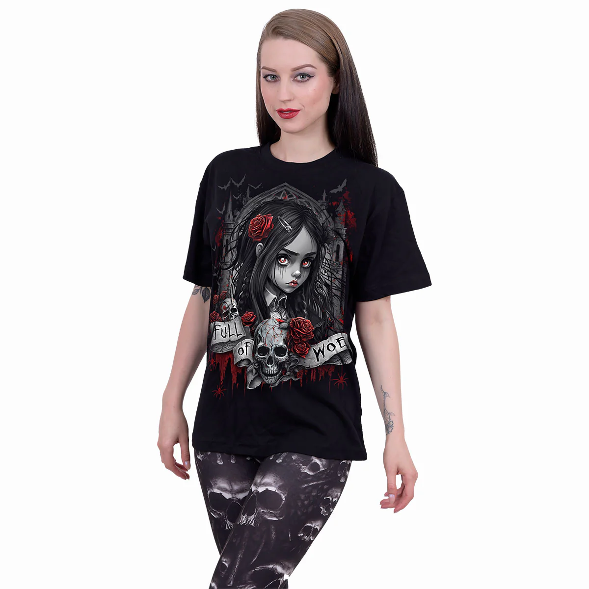 FULL OF WOE - Front Print T-Shirt Black - Image 2