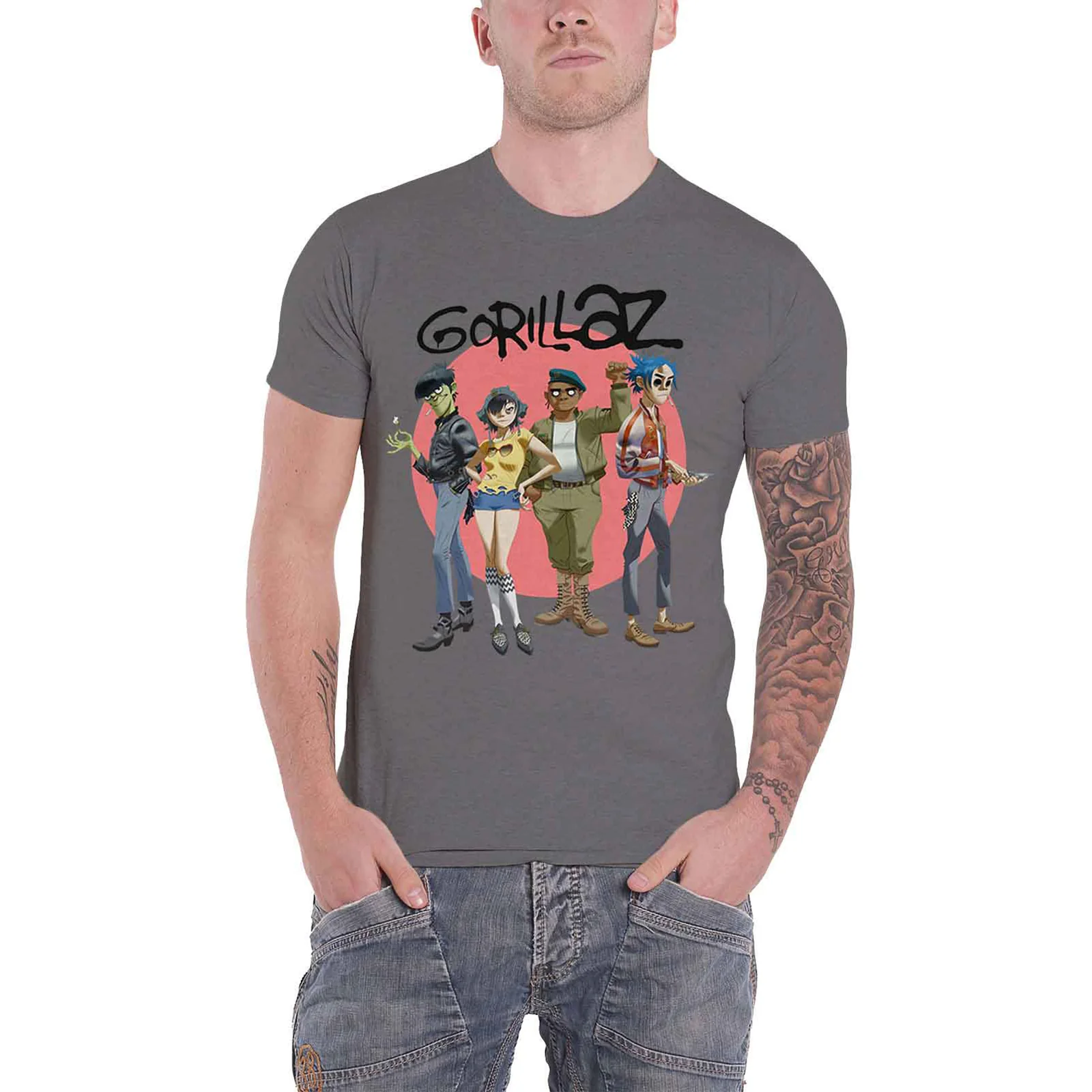 GORILLAZ - GROUP CIRCLE RISE - T-Shirt Grey - Image 2