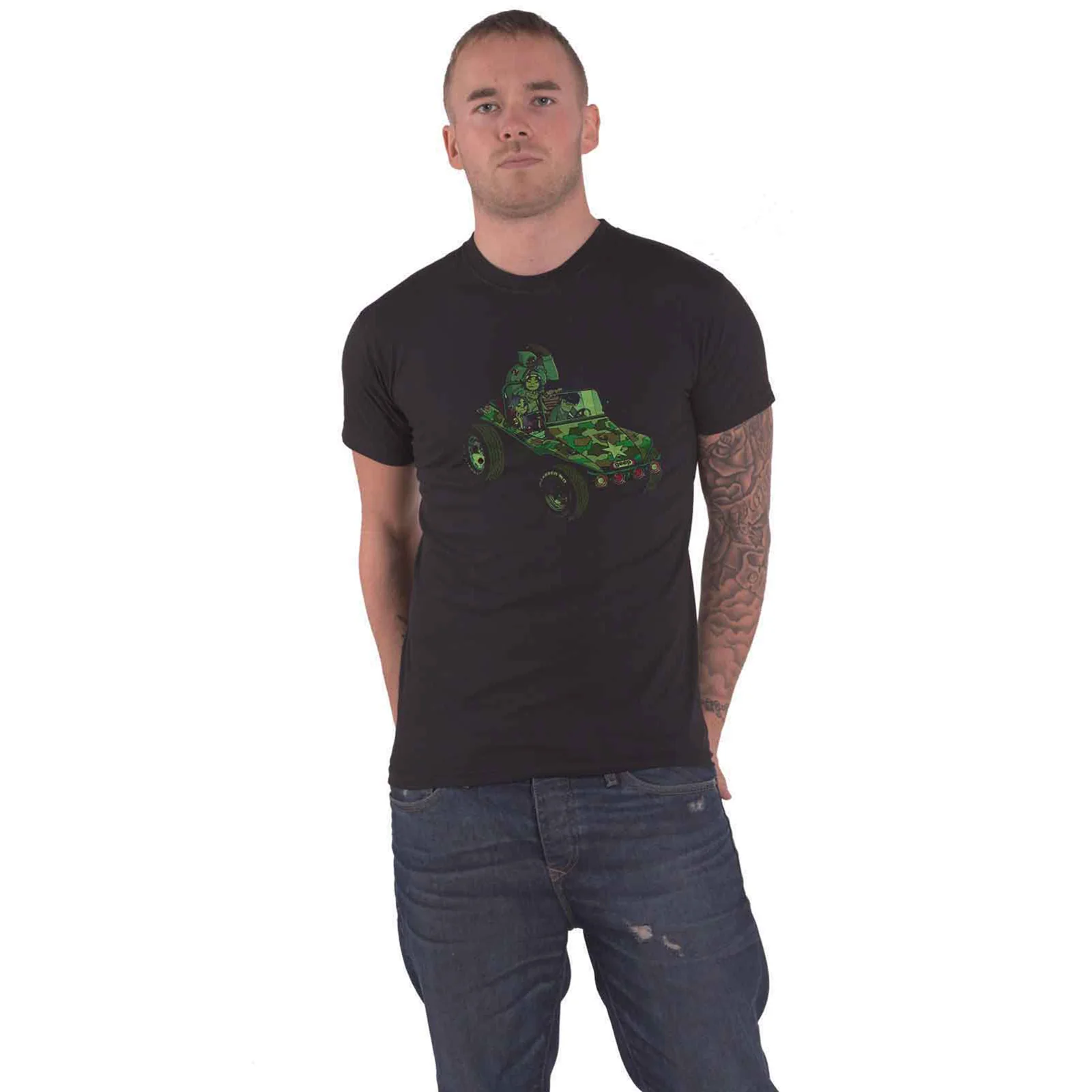 GORILLAZ - GROUP GREEN GEEP - T-Shirt Black (Back Print) - Image 3