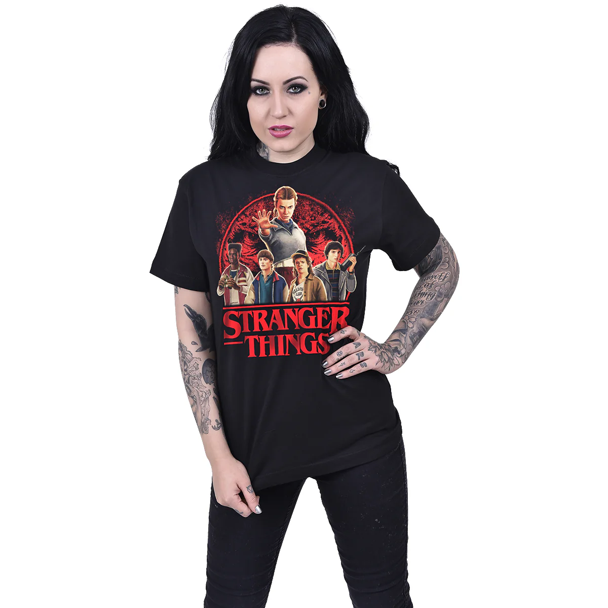 HAWKINS HEROES - Front Print T-Shirt Black - Image 2
