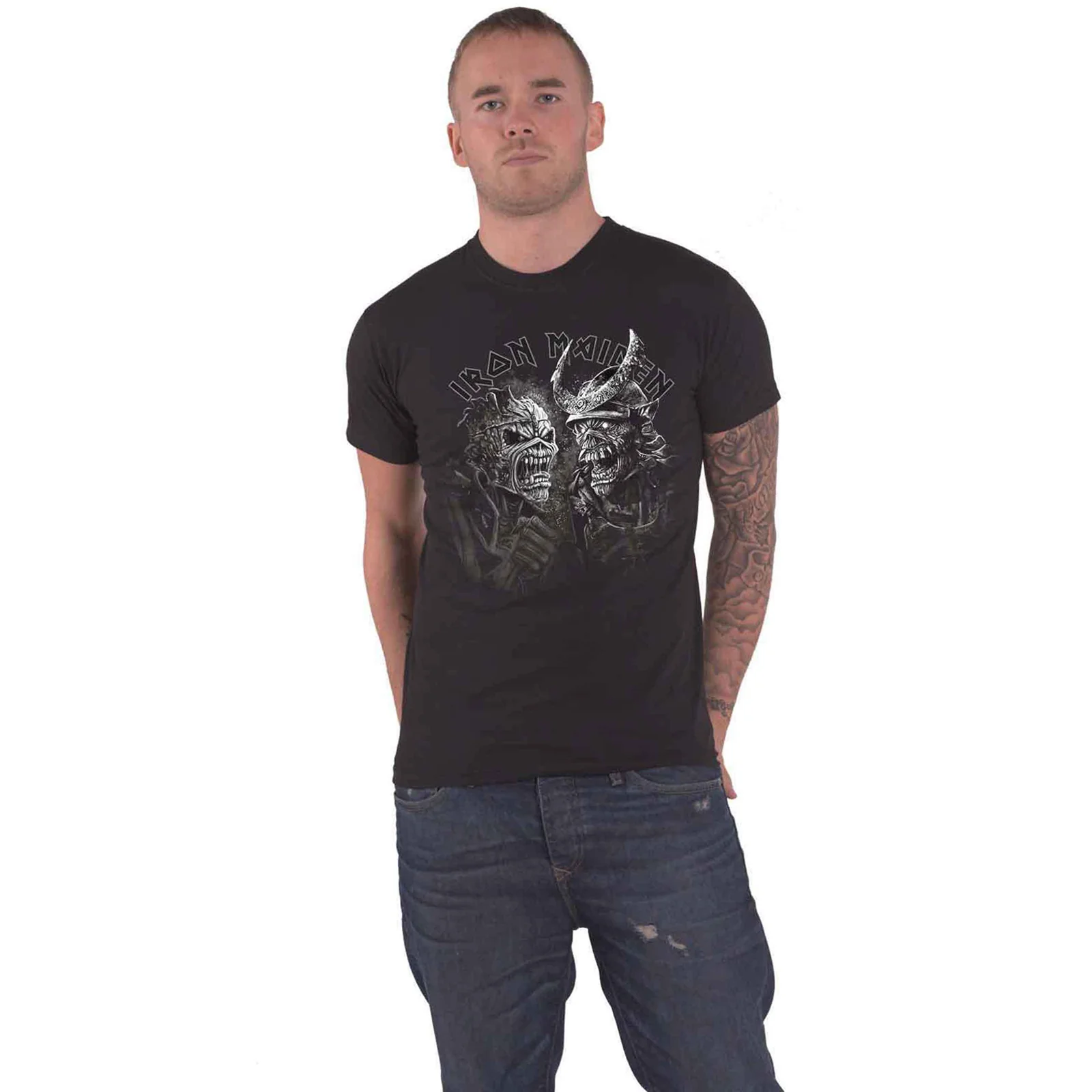 IRON MAIDEN - SENJUTSU LARGE GRAYSCALE HEADS - T-Shirt Black - Image 2