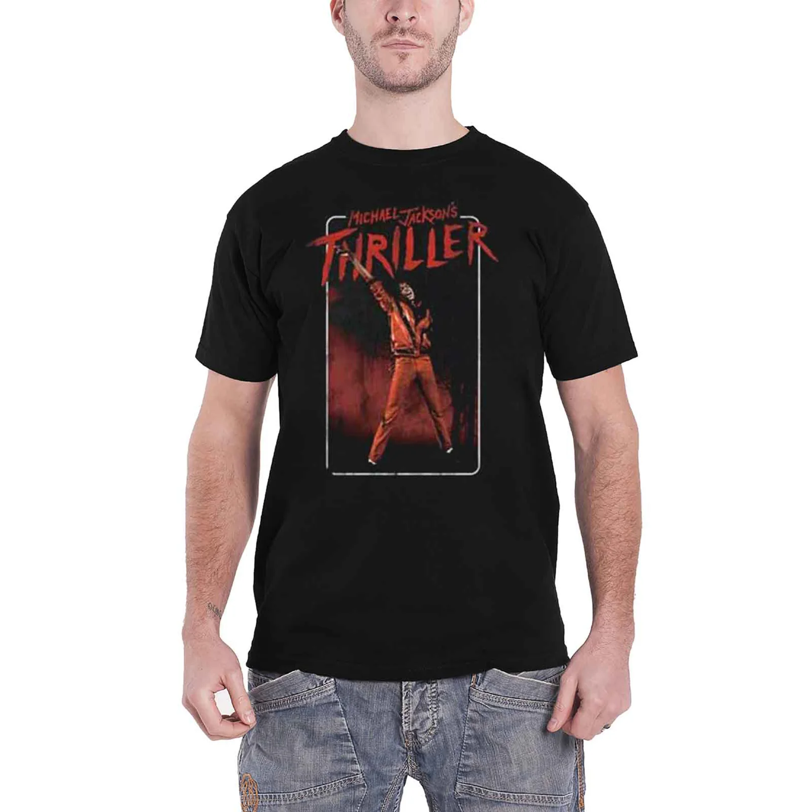 MICHAEL JACKSON - THRILLER WHITE RED SUIT - T-Shirt Black - Image 2