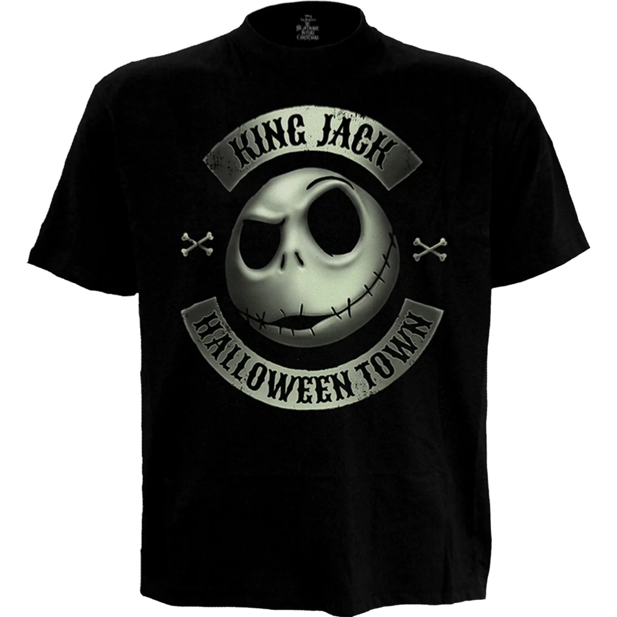 NIGHTMARE BEFORE XMAS -JACK CREST (GLOW) - Front Print T-Shirt Black - Image 2