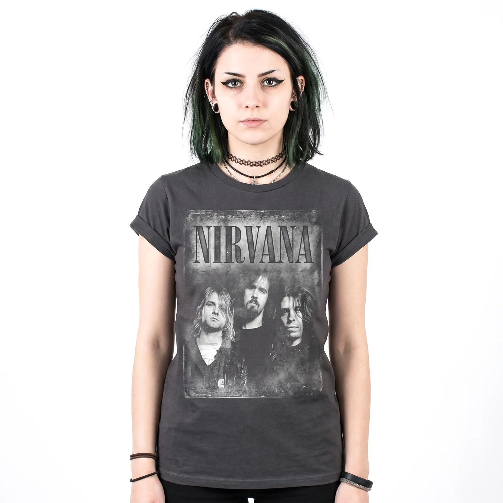 NIRVANA - FADED FACES - Ladies T-Shirt Black - Image 2