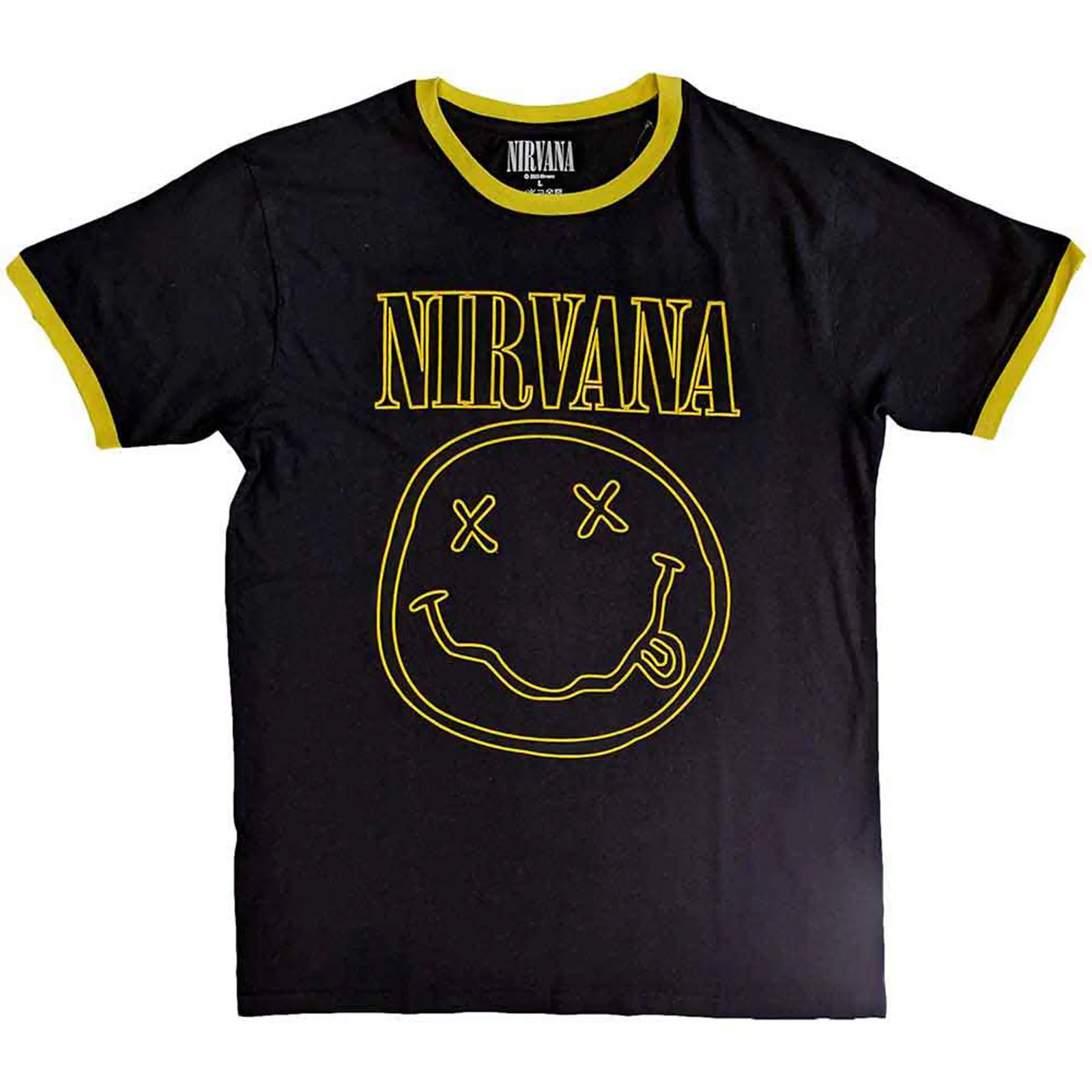 NIRVANA - OUTLINE HAPPY FACE - Ringer T-Shirt Black