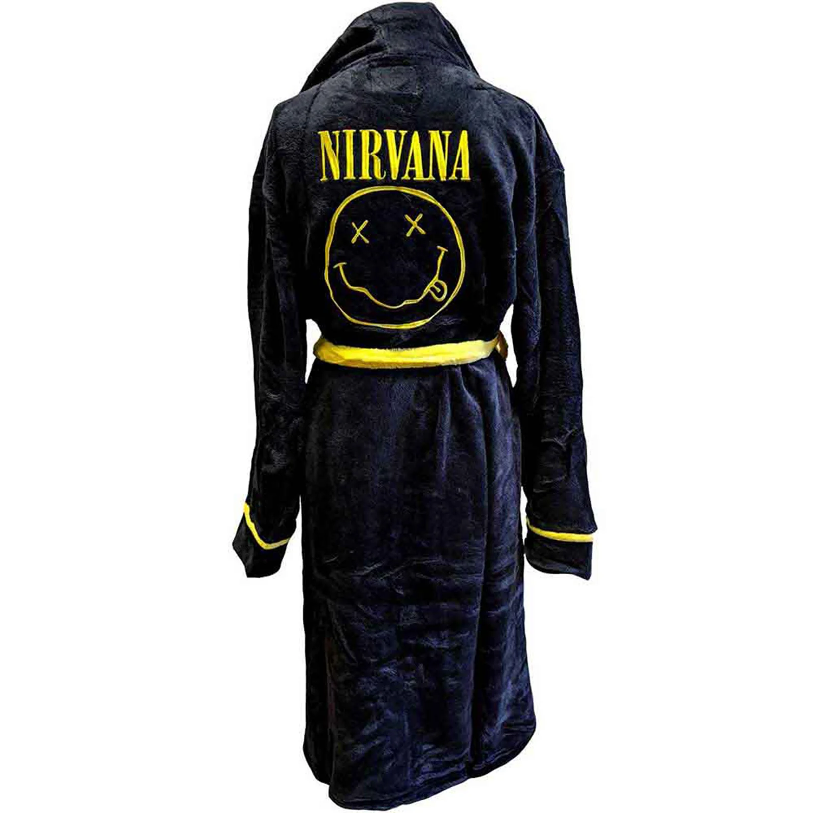 NIRVANA - YELLOW HAPPY FACE - Bathrobe Black (Back Print) - Image 2