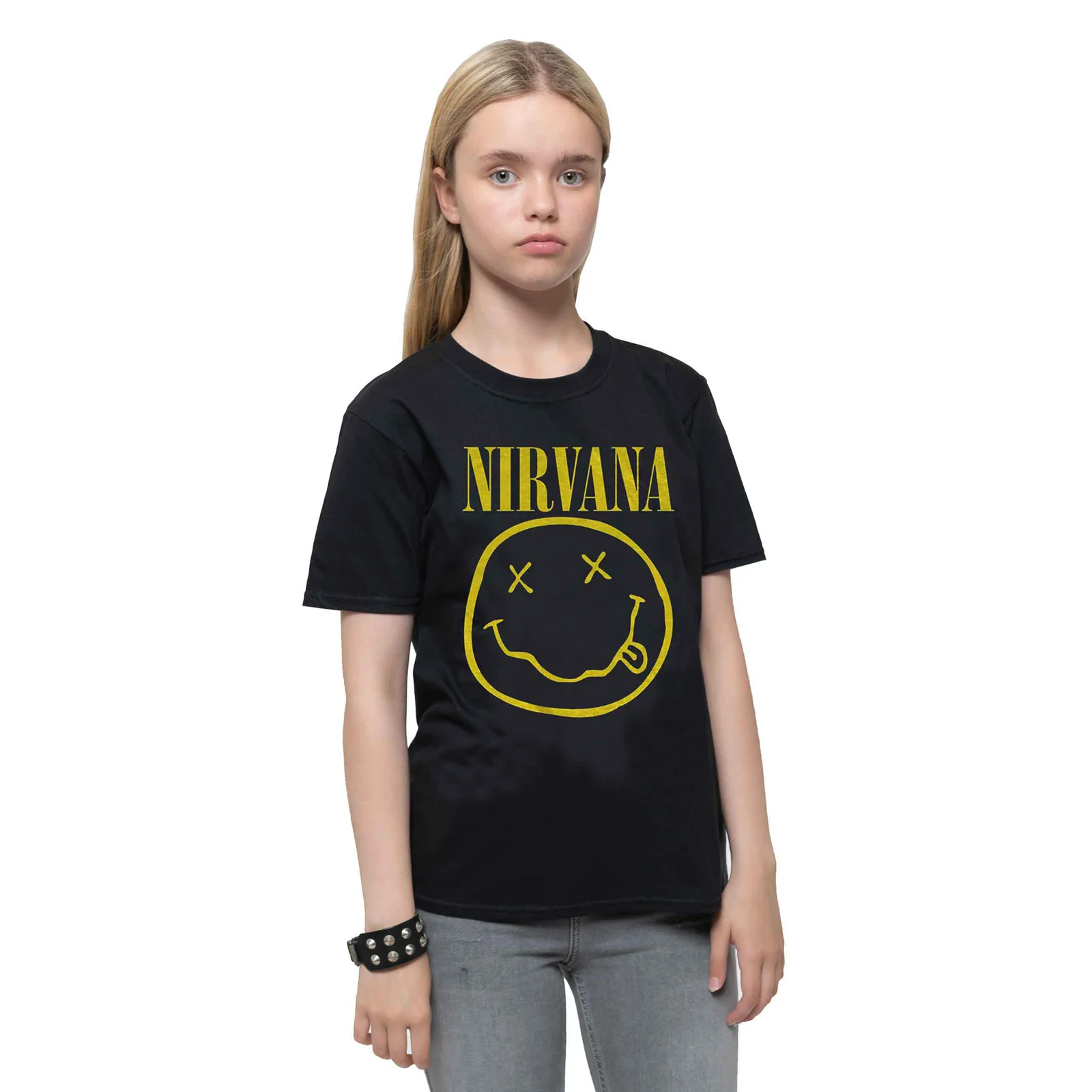 NIRVANA - YELLOW HAPPY FACE - Kids T-Shirt Black - Image 2