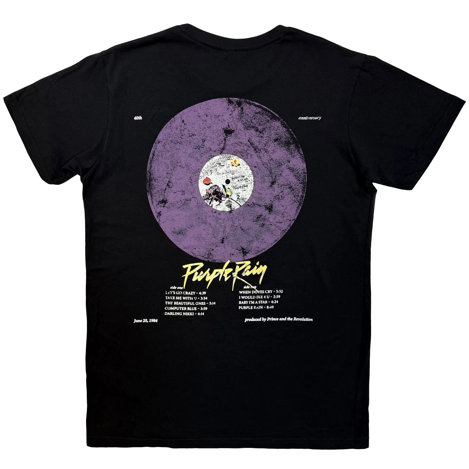 PRINCE - PURPLE RAIN 40TH ANNIVERSARY - Carbon T-Shirt Black (Back Print) - Image 2