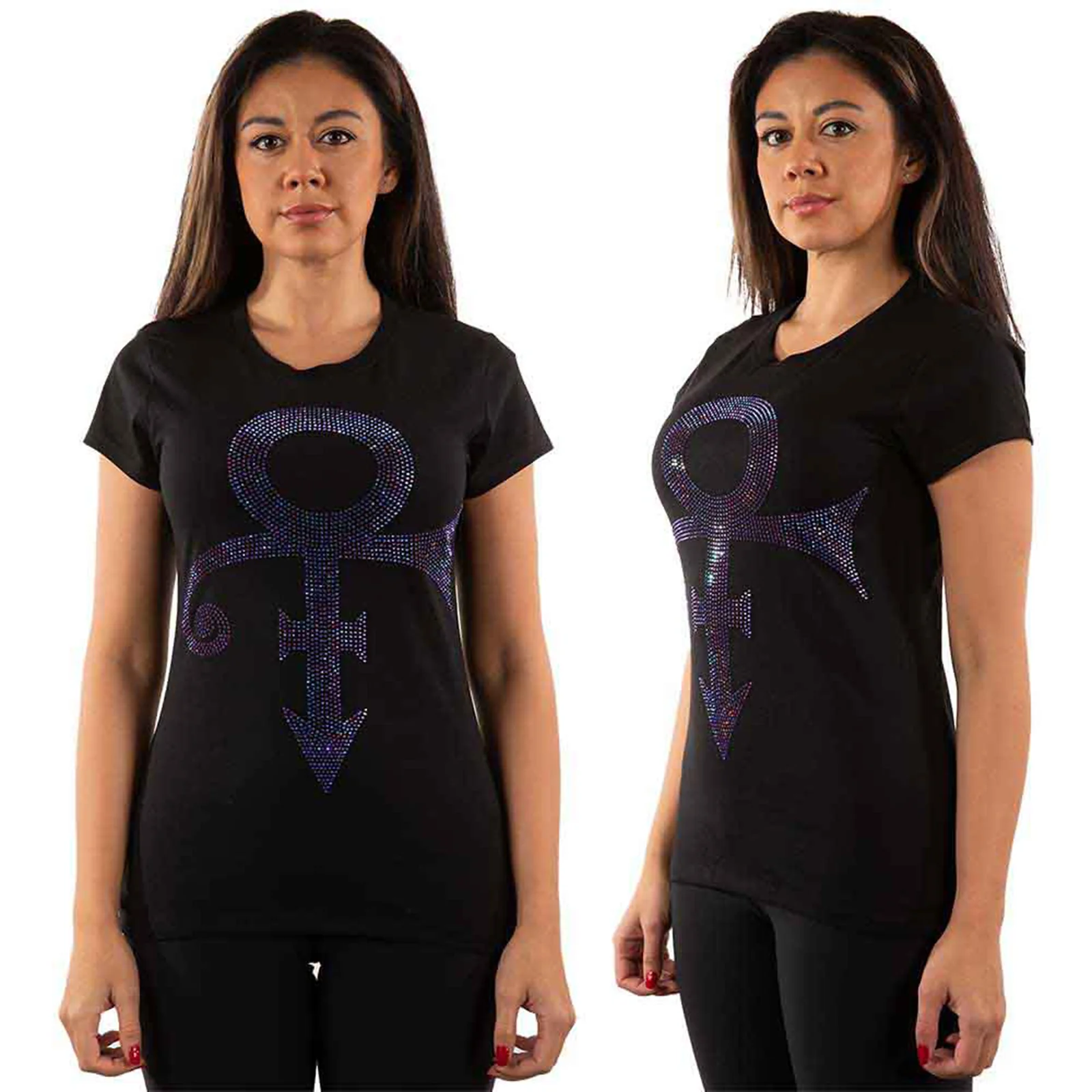 PRINCE - PURPLE SYMBOL - Ladies T-Shirt Black (Embellished)
