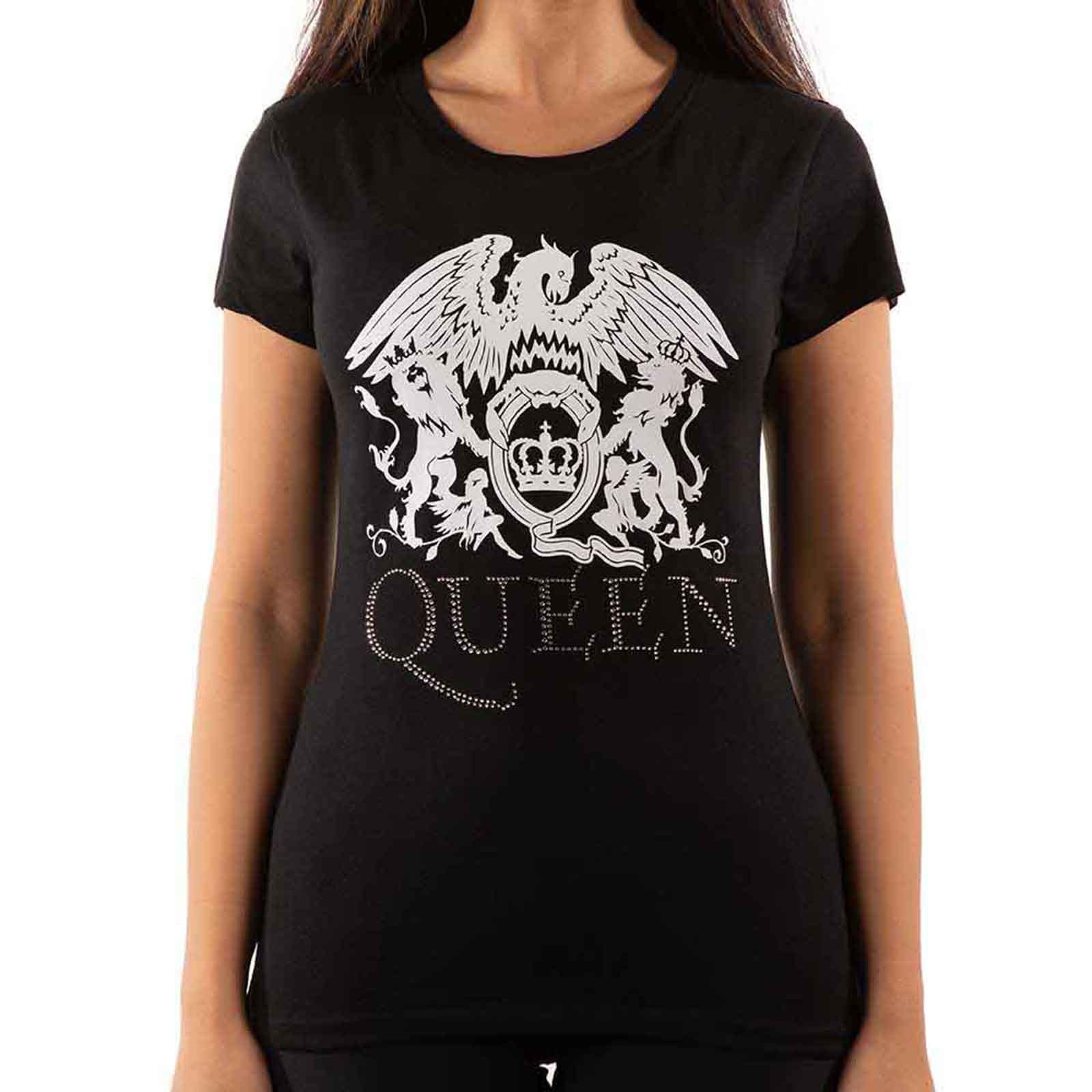 QUEEN - LOGO - Ladies T-Shirt Black (Embellished) - Image 3