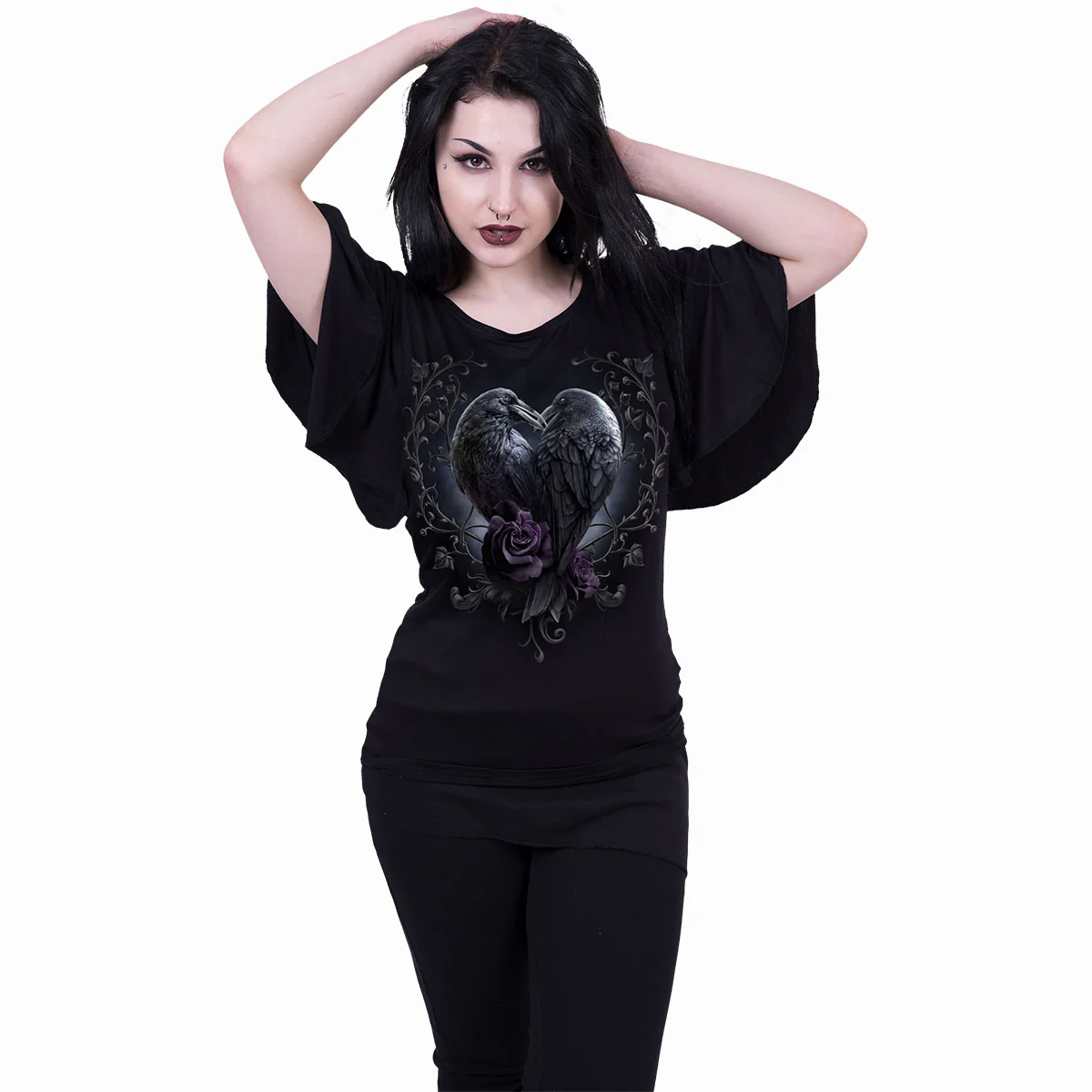 RAVEN HEART - Boat Neck Bat Sleeve Top Black - Image 2