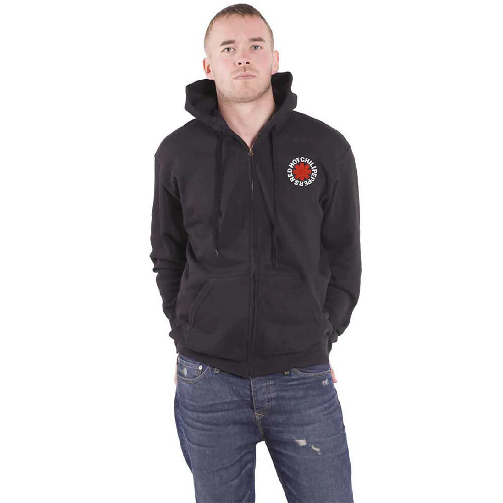 RED HOT CHILI PEPPERS - RED ASTERISK - Zipped Hoodie Black (Back Print) - Image 3