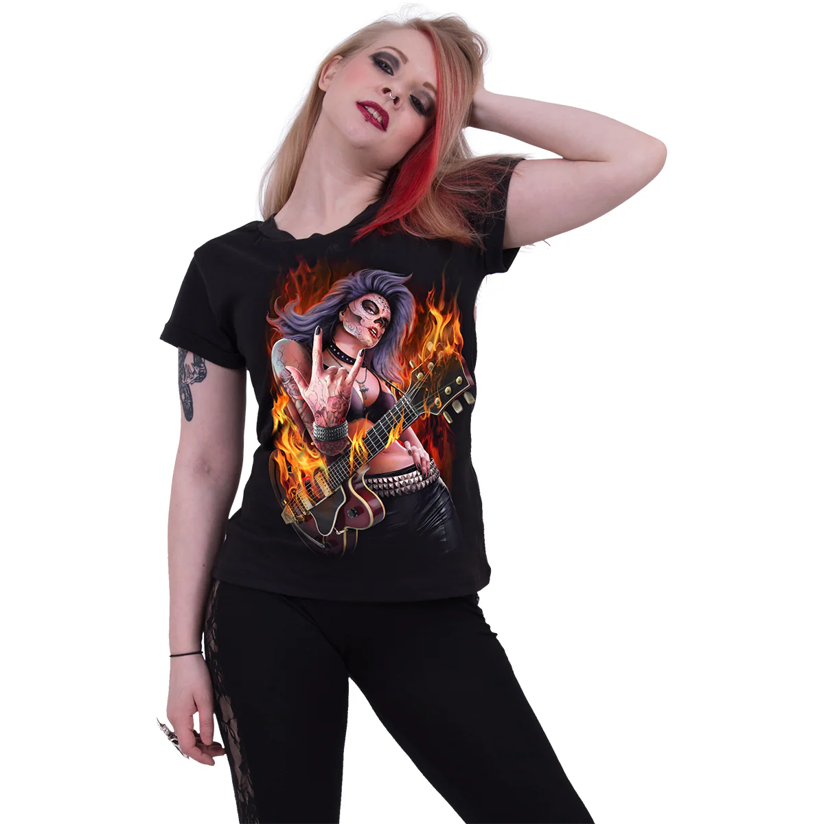 ROCKING THE DEAD - Boatneck Cap Sleeve Top Black - Image 2