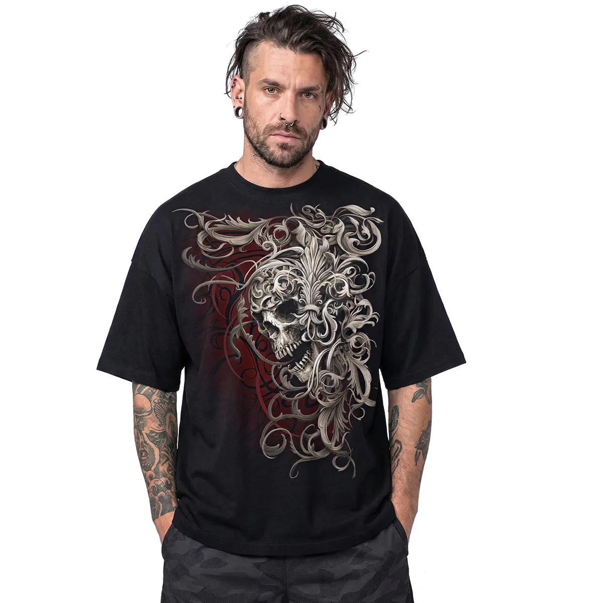SKULL SHOULDER WRAP - Oversized Box T-Shirt Black - Image 2