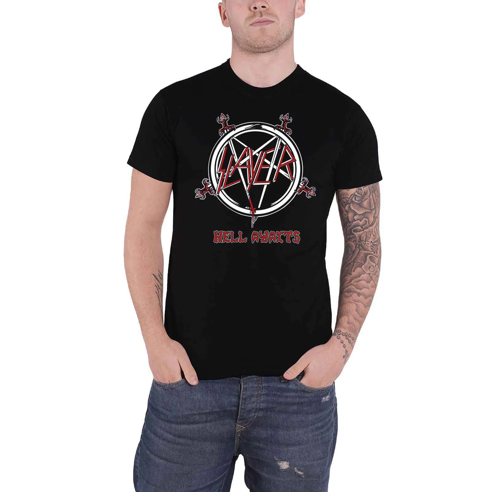 SLAYER - HELL AWAITS TOUR - T-Shirt Black (Back Print) - Image 3