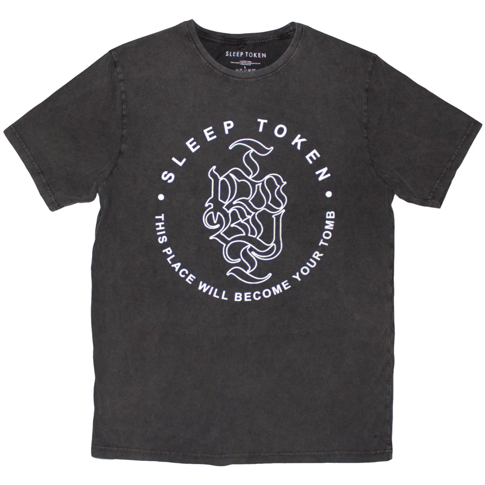 SLEEP TOKEN - TOMB TEXT RING - Stone Wash T-Shirt Grey