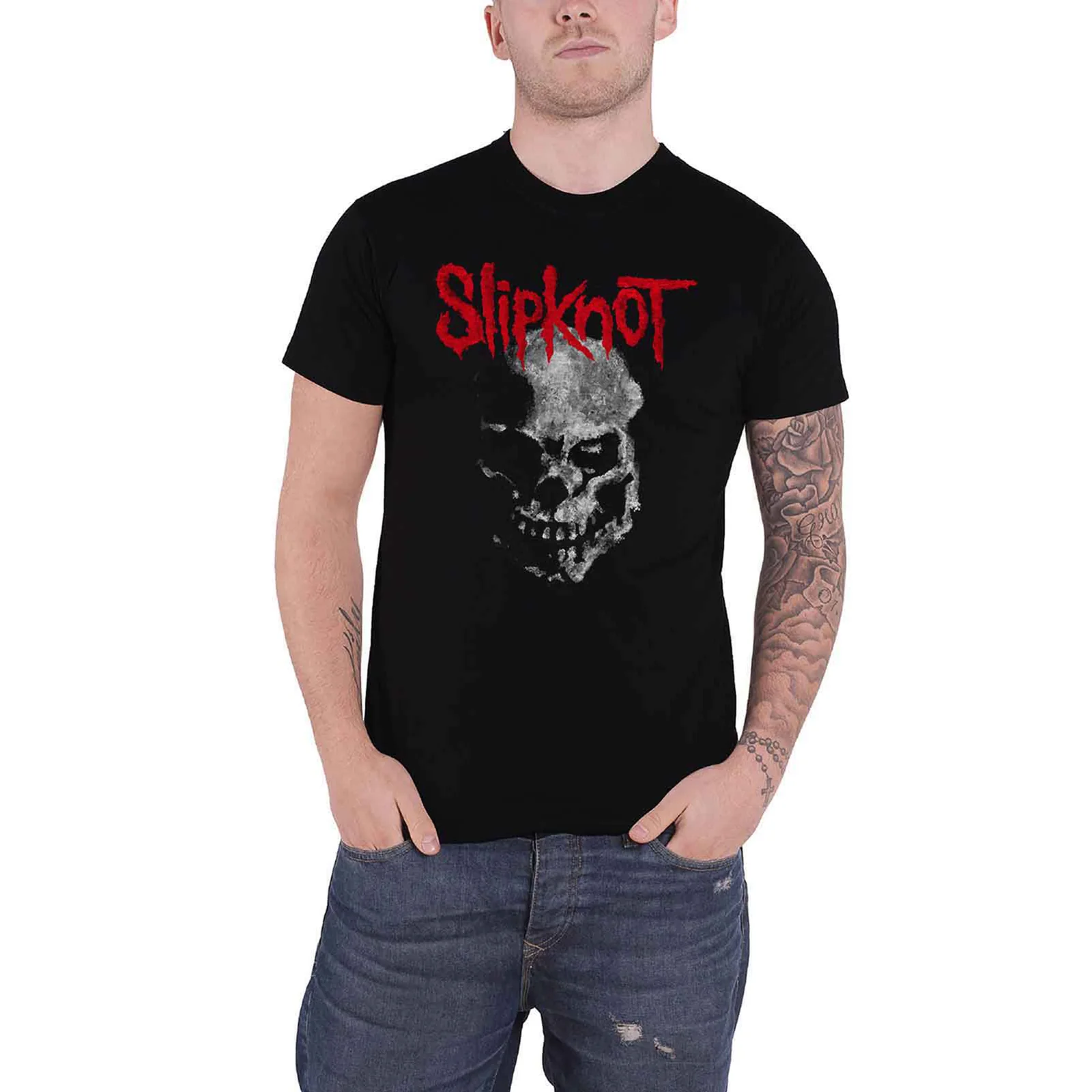 SLIPKNOT - GRAY CHAPTER SKULL - T-Shirt Black (Back Print) - Image 3