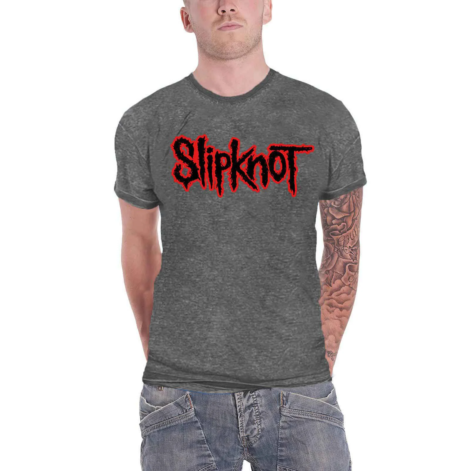 SLIPKNOT - LOGO - Burnout T-Shirt Grey - Image 2