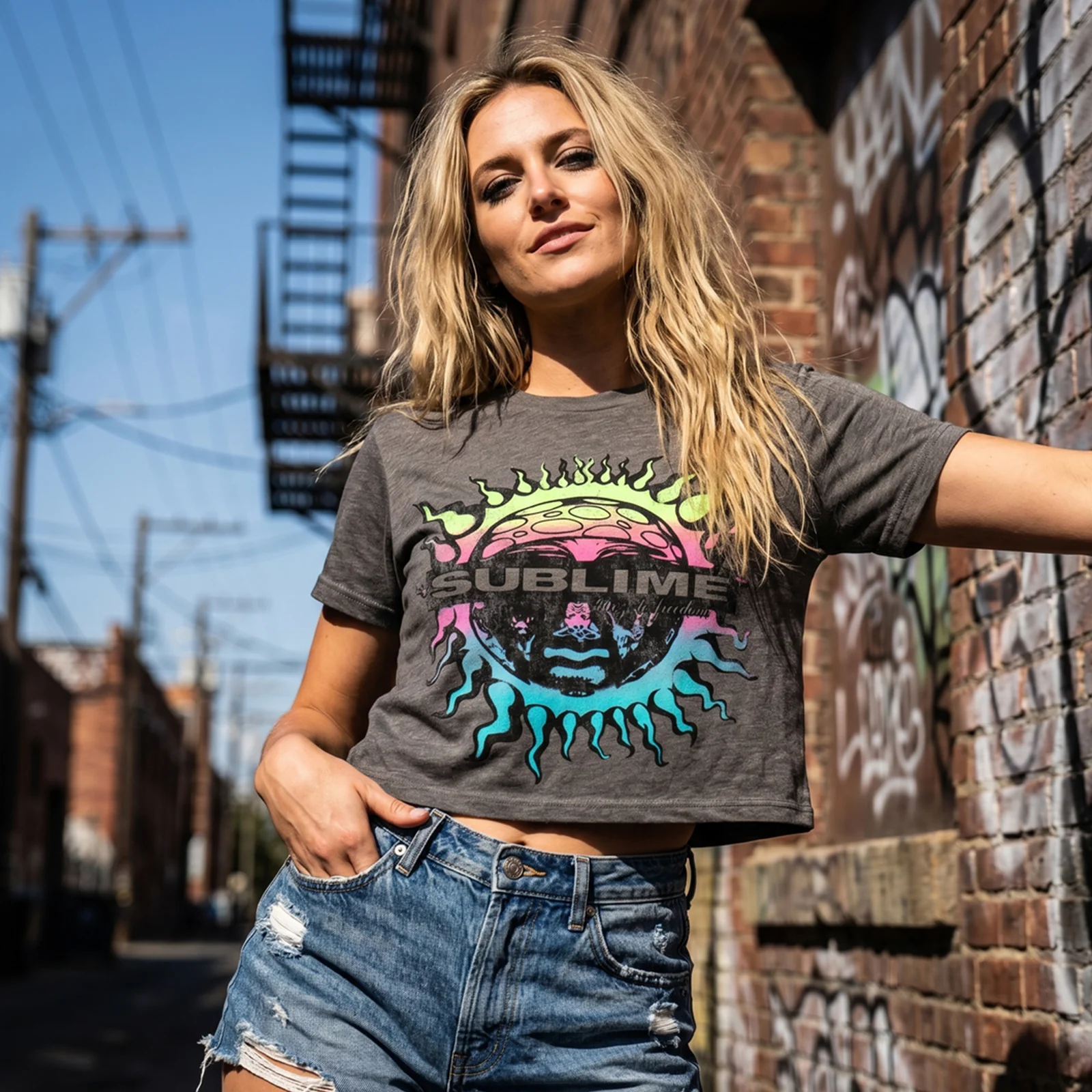 SUBLIME - GRADIENT SUN - Crop Top Grey - Image 2