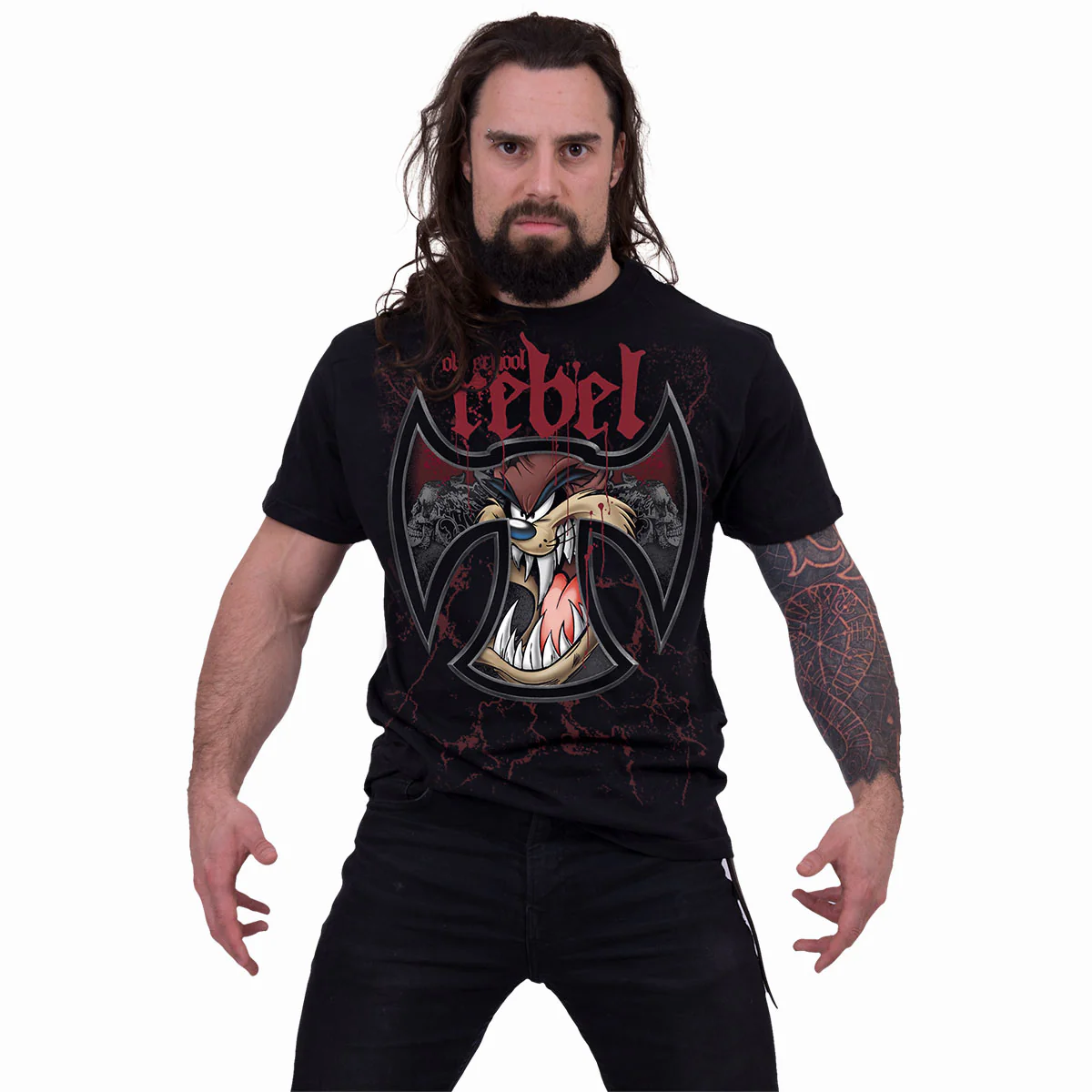 TAZ - OLD SCHOOL REBEL - Front Print T-Shirt Black - Image 2