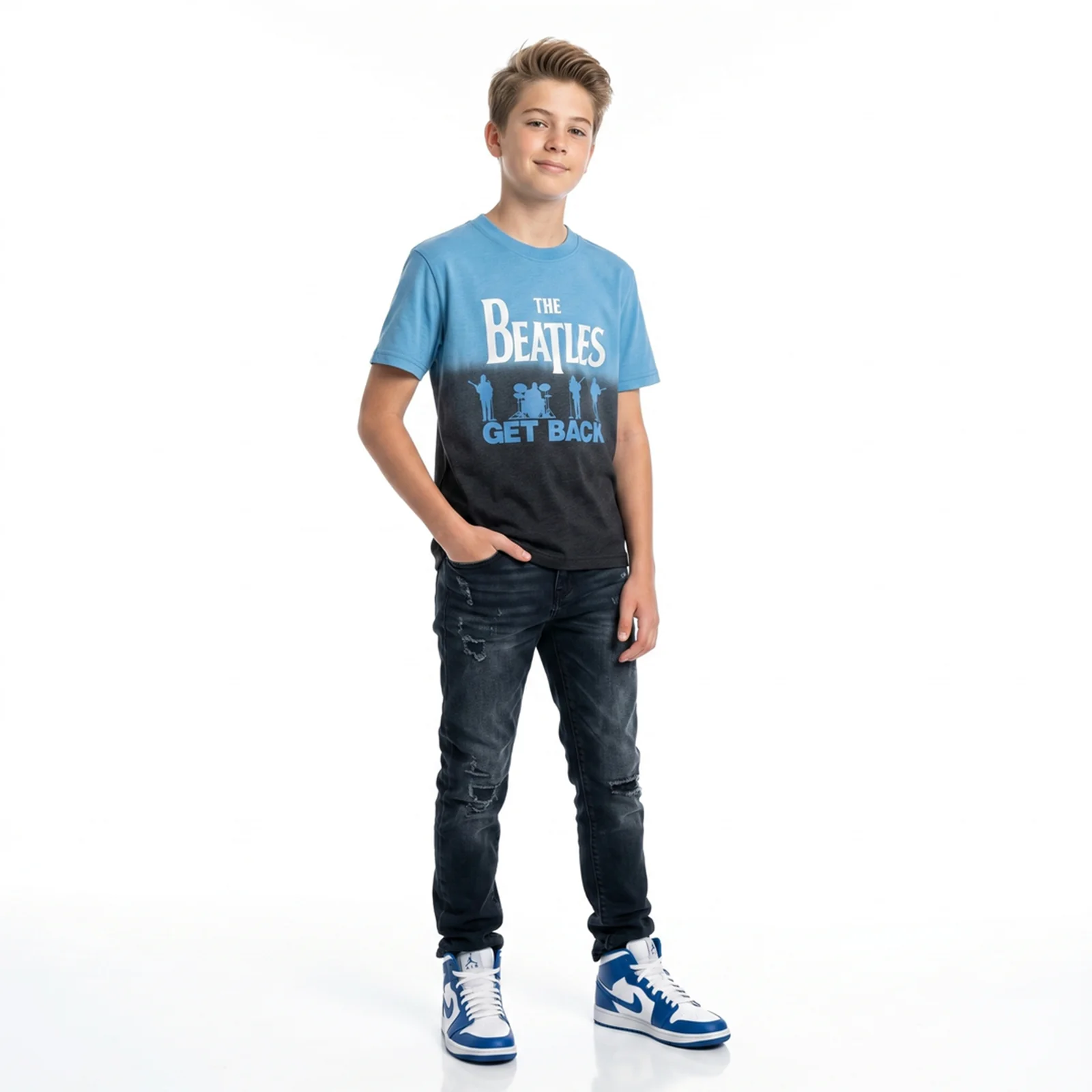 THE BEATLES - GET BACK - Kids T-Shirt Blue (Wash Collection) - Image 3