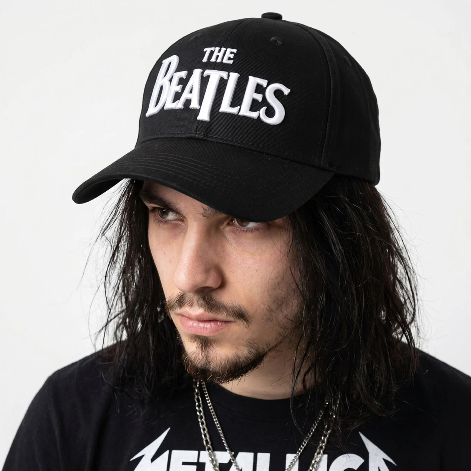 THE BEATLES - WHITE DROP T LOGO - Baseball Cap Black - Image 2
